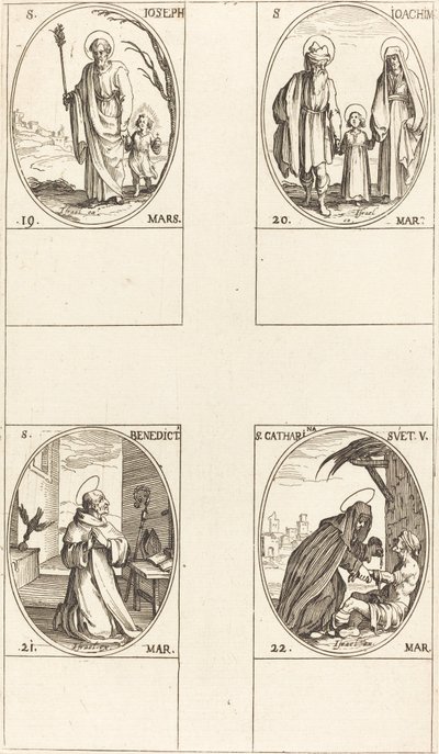 San Giuseppe; San Gioacchino; San Benedetto, Abate; Santa Caterina di Svezia da Jacques Callot