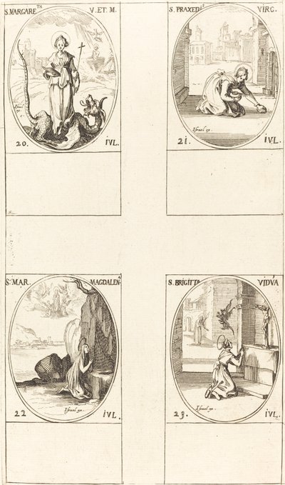 Santa Margherita di Antiochia; Santa Prassede; Santa Maria Maddalena; Santa Brigida di Svezia da Jacques Callot