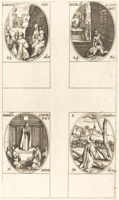 San Mederico, Abate; Decapitazione di Giovanni Battista; San Fiacre; Festa della Vergine da Jacques Callot