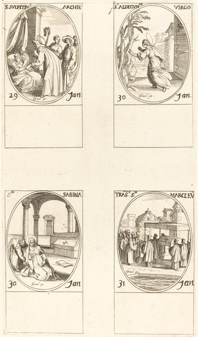 San Sulpicio; Santa Aldegonda; Santa Sabina; La chiamata di San Marco da Jacques Callot