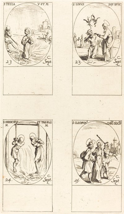 Santa Tecla; San Lino; Santi Andochio e Tirso; San Cleofa da Jacques Callot