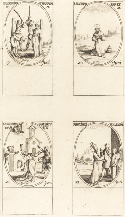 Santi Gervasio e Protasio; San Silverio; San Eusebio di Samosata; San Paolino di Nola da Jacques Callot