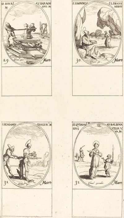 Santi Giona e Barachisio; San Giovanni Climaco, Abate; San Beniamino; Santi Quirino e Bal da Jacques Callot