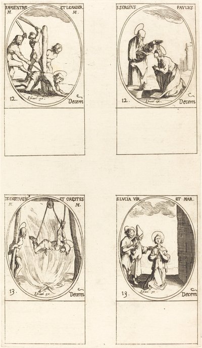 Santi Massenzio e Leandro; Santi Sergio e Paolo; Santi Eustratio e Oreste; Santa Lucia da Jacques Callot