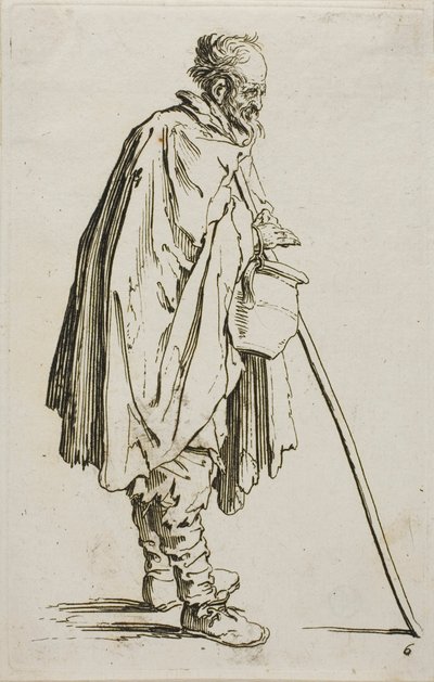 Il Mendicante con uno Scaldapiedi, tavola sei da I Mendicanti da Jacques Callot