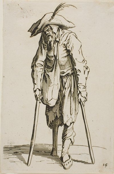 Il Mendicante con la Gamba di Legno, tavola quattordici da I Mendicanti da Jacques Callot