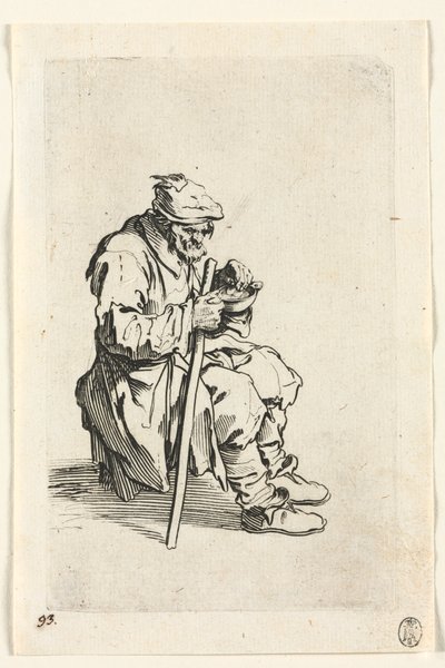 I mendicanti: Mendicante seduto e che mangia, c. 1623 da Jacques Callot