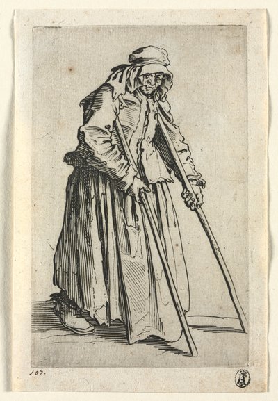 I mendicanti: mendicante donna con stampelle da Jacques Callot