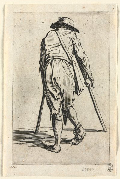 I mendicanti: Mendicante con stampelle, con un cappello da Jacques Callot