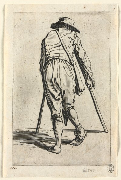 I mendicanti: Mendicante su stampelle, con cappello, c. 1623 da Jacques Callot
