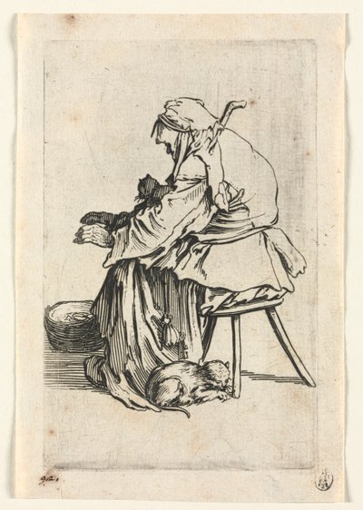 I mendicanti: Vecchia donna e gatti, c. 1623 da Jacques Callot
