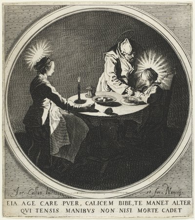La Benedizione Le Bénédicité anche conosciuta come La Sacra Famiglia a Tavola, 1628 da Jacques Callot