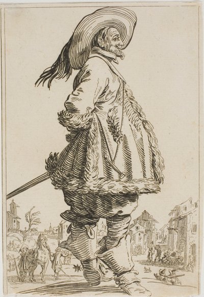 Il gentiluomo con il mantello bordato di pelliccia con le mani dietro la schiena, dalla serie La nobiltà della Lorena da Jacques Callot