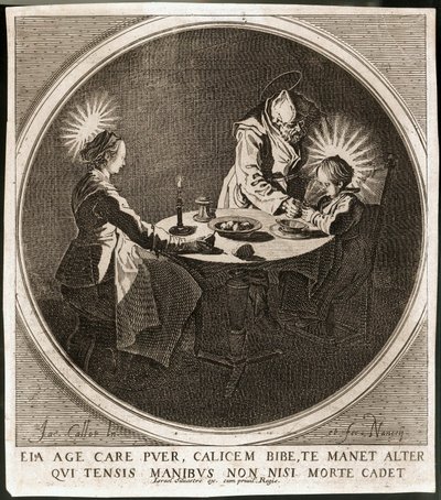 La Sacra Famiglia a tavola ... (incisione) da Jacques Callot
