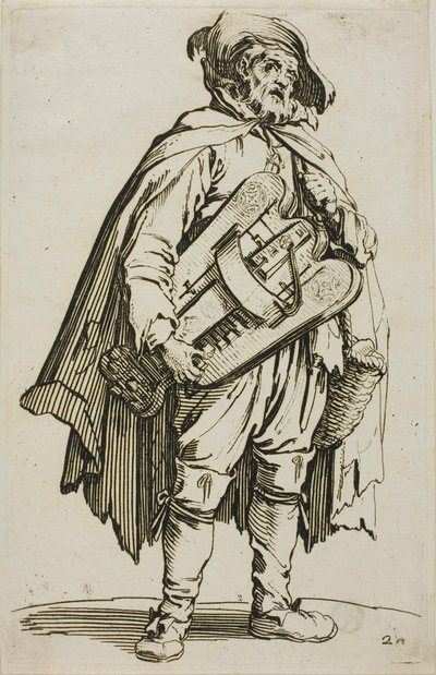 Il suonatore di ghironda, tavola due da I mendicanti da Jacques Callot