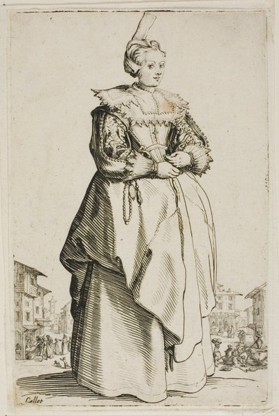 La signora con il piccolo cappello rialzato, piatto unico de La Noblesse da Jacques Callot