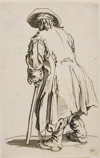Il vecchio mendicante appoggiato alla sua stampella, tavola diciassette da I mendicanti da Jacques Callot