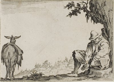 Il contadino che si toglie le scarpe, dai Capricci da Jacques Callot