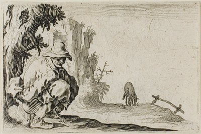 Il contadino accovacciato, da I Capricci da Jacques Callot