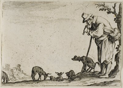 Il pastore che suona un flauto, dai Capricci da Jacques Callot