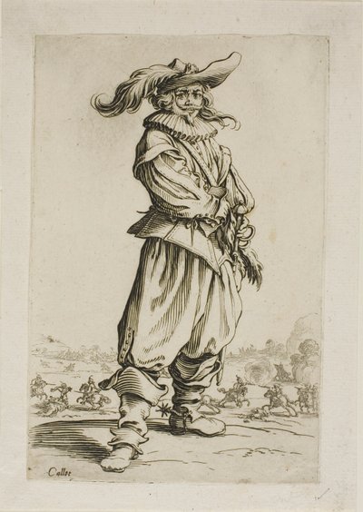 Il soldato con cappello piumato, terza tavola da La Noblesse da Jacques Callot