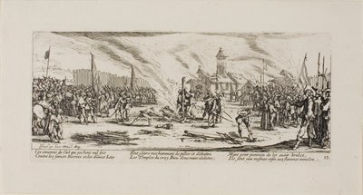 Il rogo, tredicesima tavola da Le miserie della guerra da Jacques Callot