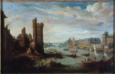 La Tour de Nesle, la Grande Galerie e il Louvre, visti dal Pont-Neuf, circa 1630, tra il 1625 e il 1635 da Jacques Callot