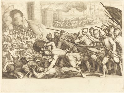 Le truppe forzano il cancello di una città da Jacques Callot