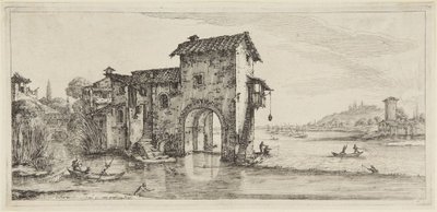 Il mulino ad acqua, dalla serie Diverse Vedute Designate in Fiorenza (Diversi paesaggi disegnati a Firenze) da Jacques Callot