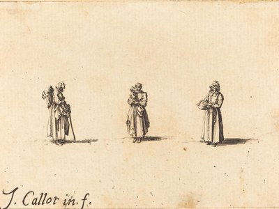 Tre donne, una che tiene un bambino, probabilmente 1634 da Jacques Callot