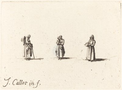 Tre donne, una che tiene un bambino da Jacques Callot