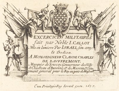 Pagina del Titolo per Gli Esercizi Militari, 1634-1635 da Jacques Callot