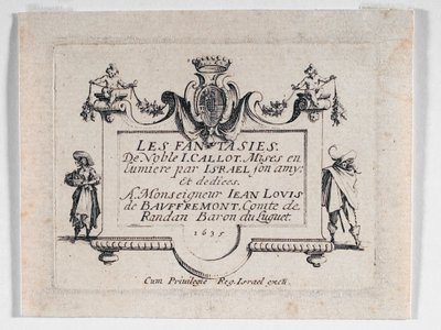 Frontespizio di Les Fantaisies ... (acquaforte) da Jacques Callot