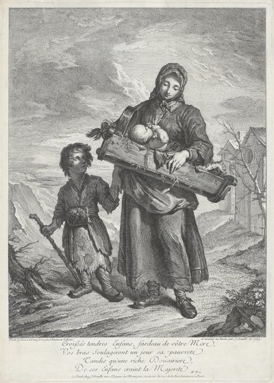 Una giovane madre che porta una culla da Jacques Dumont Le Romain, finished by Jean Daullé