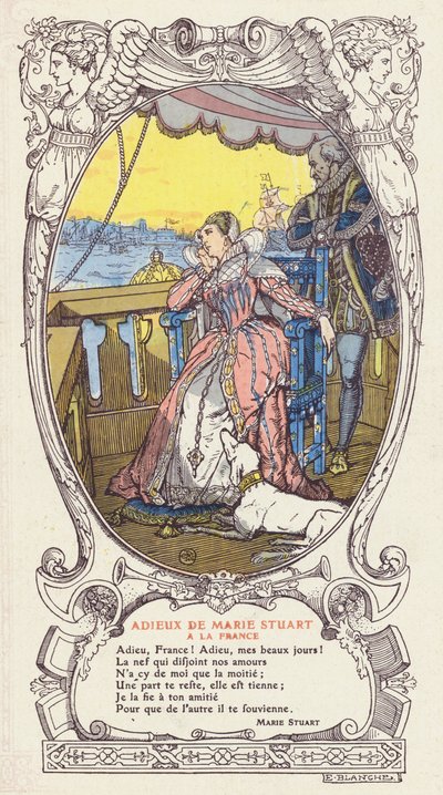 Maria, Regina di Scozia, che dice addio alla Francia e ritorna in Scozia dopo la morte del marito, Re Francesco II di Francia da Jacques Emile (after) Blanche