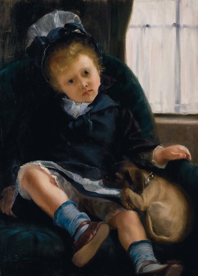 Ragazza con cucciolo da Jacques Emile Blanche