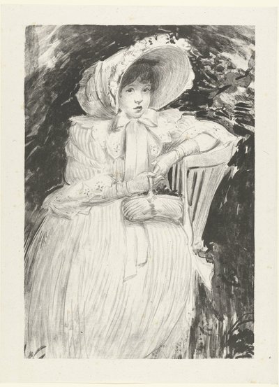 Ragazza seduta con cappello su sedia con cesto in grembo da Jacques Emile Blanche
