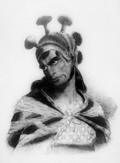 Guerriero hawaiano con elmo ornato di fungo, 1819 da Jacques Etienne Victor Arago