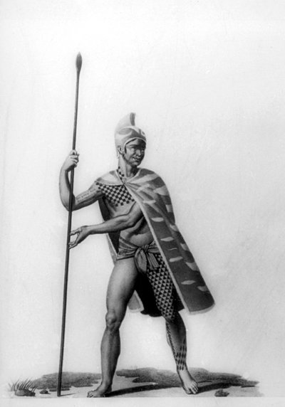 Giovane ufficiale con un tipico costume di malo, Hawaii, 1819 da Jacques Etienne Victor Arago