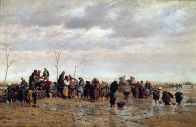 Le raccoglitrici di mare. Ostricoltura: donne raccolgono ostriche a bassa marea. Dipinto di Eugene Feyen da Jacques Eugene Feyen