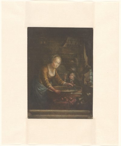 Giovane donna che taglia cipolle da Jacques Fabien Gautier Dagoty (attributed to)
