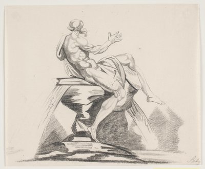 Figura maschile barbuta con vesti vista da dietro su una fontana da Jacques Francois Joseph Saly
