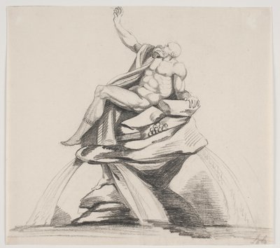Figura maschile barbuta con vesti vista di profilo su una fontana da Jacques Francois Joseph Saly