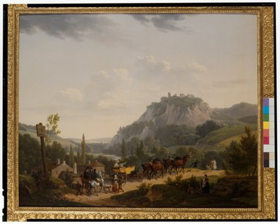Un gruppo di viaggiatori in un paesaggio da Jacques Francois Joseph Swebach
