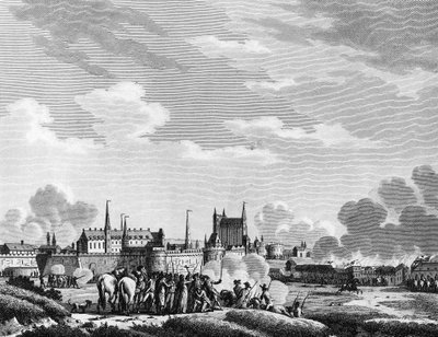 Rivoluzione francese: Attacco di Nantes da parte dei Vandeani il 29 giugno 1793. Incisione di Berthaut dopo Swebach. Parigi, Biblioteca dell