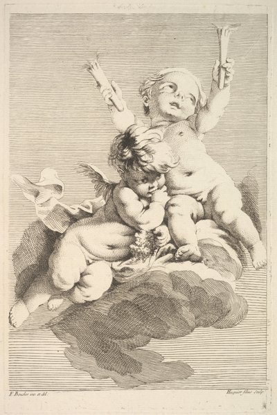 Due Cupidi, uno con torce, metà-fine XVIII secolo da Jacques Gabriel Huquier