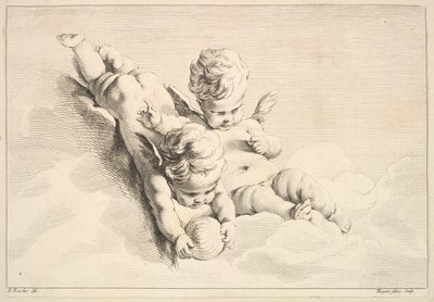 Due cupidi, uno con una palla da Jacques Gabriel Huquier