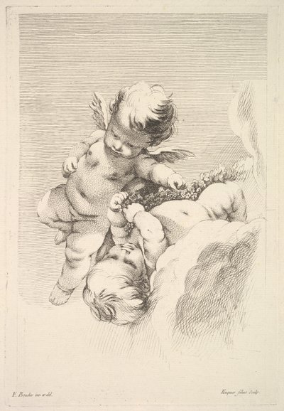 Due Cupidi, uno con una corona, metà-fine XVIII secolo da Jacques Gabriel Huquier