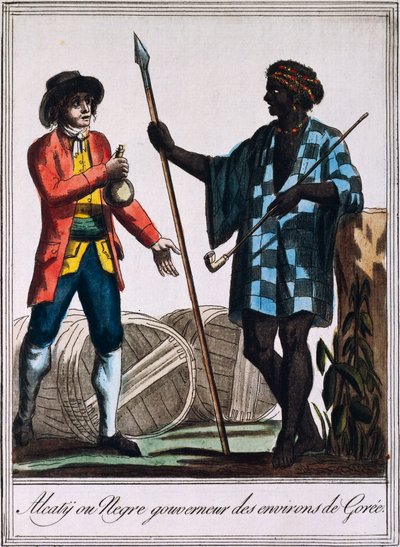 Alcaty, capo tribù di Gorée, Senegal, incisione da un disegno di Labrousse (attivo 1796), da Encyclopedie des Voyages, di Jacques Grasset de Saint-Sauveur (1757-1810) da Jacques Grasset de Saint Sauveur