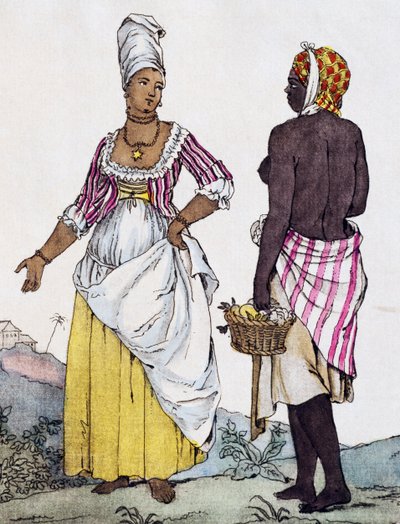Donna nera e donna mulatta di Santo Domingo, incisione a colori da un disegno di Labrousse da Jacques Grasset de Saint Sauveur